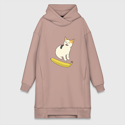 Женская толстовка-платье Cat no banana meme / Пыльно-розовый – фото 1