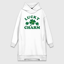 Женское худи-платье Lucky charm - клевер, цвет: белый