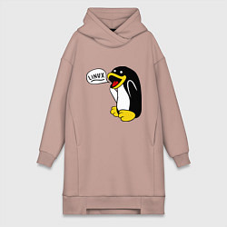 Женское худи-платье Пингвин: Linux, цвет: пыльно-розовый