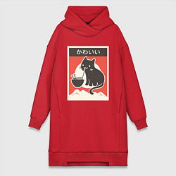 Женское худи-платье Котик и рамен, цвет: красный