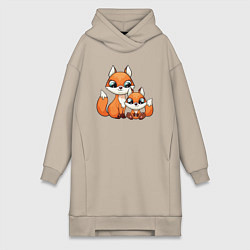 Женское худи-платье Милые лисята, цвет: миндальный