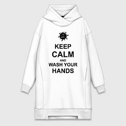 Женское худи-платье Keep Calm & Wash Hands, цвет: белый