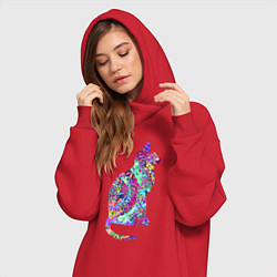 Женское худи-платье Красочная кошка, цвет: красный — фото 2
