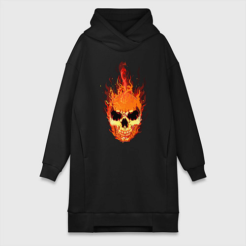 Женская толстовка-платье Fire flame skull / Черный – фото 1