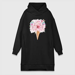 Женское худи-платье Flowers ice cream, цвет: черный