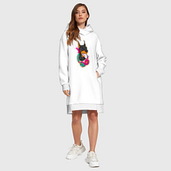 Женское худи-платье Доберман меломан, цвет: белый — фото 2