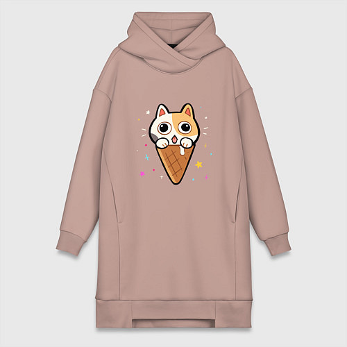 Женская толстовка-платье Ice Cream Cat / Пыльно-розовый – фото 1