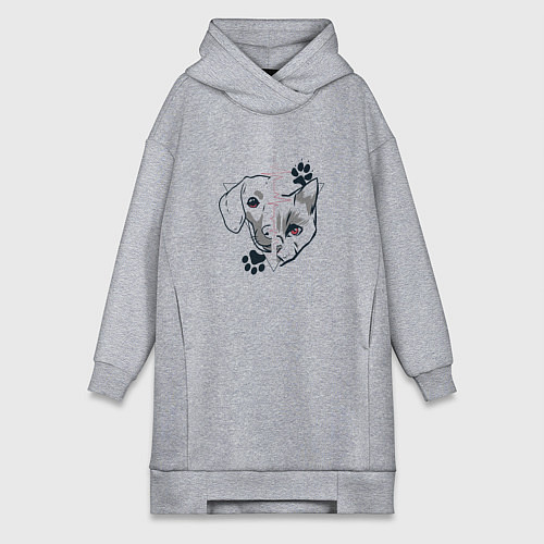 Женская толстовка-платье Котёнок и Щенок / Меланж – фото 1