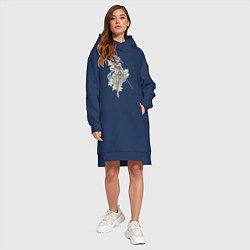 Женское худи-платье Люмин с цветами, цвет: тёмно-синий — фото 2