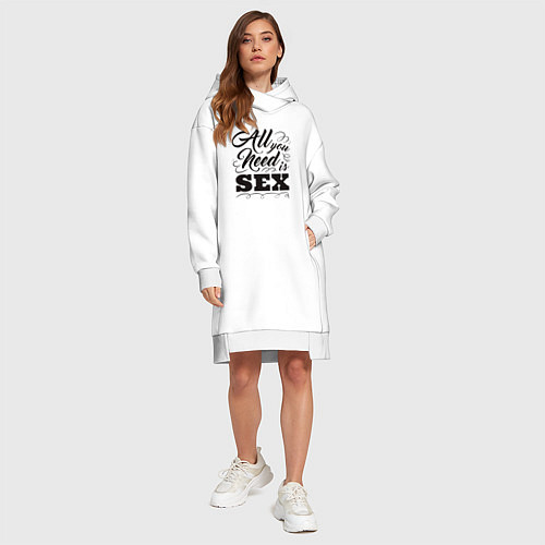 Женская толстовка-платье All you need is SEX / Белый – фото 4