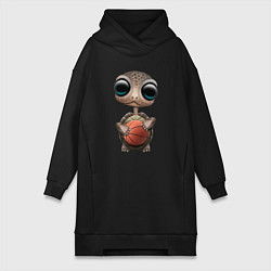 Женское худи-платье Черепаха Баскетболист, цвет: черный