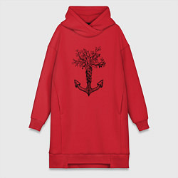 Женское худи-платье Славянский якорь в виде дерева, цвет: красный