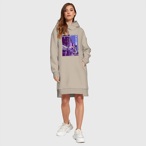 Женская толстовка-платье Neon Asian Street Vaporwave / Миндальный – фото 4