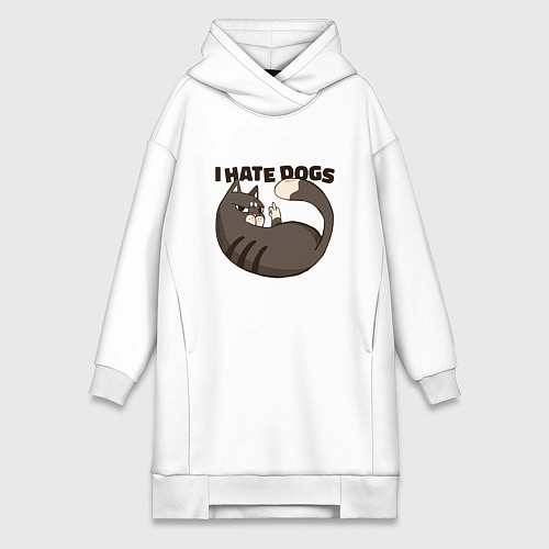 Женская толстовка-платье I hate dogs Я ненавижу собак / Белый – фото 1