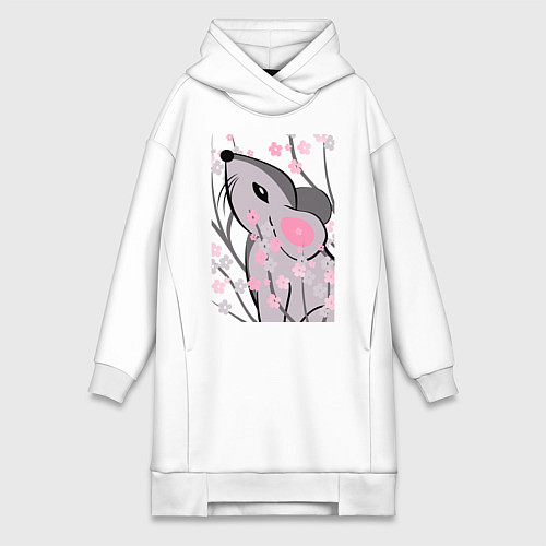 Женская толстовка-платье Мышка и сакура / Белый – фото 1