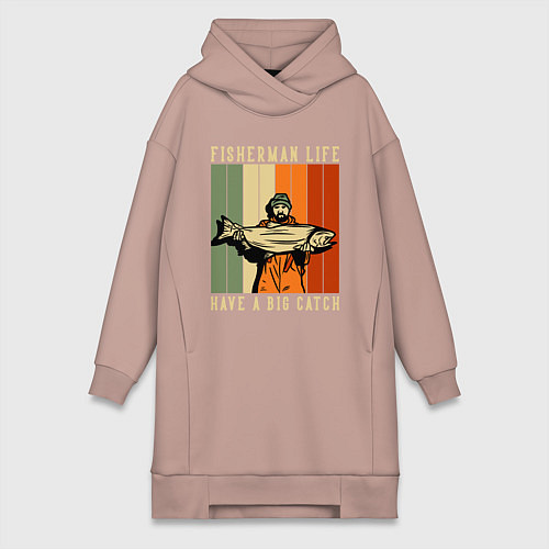 Женская толстовка-платье Рыбалка большой улов / Пыльно-розовый – фото 1