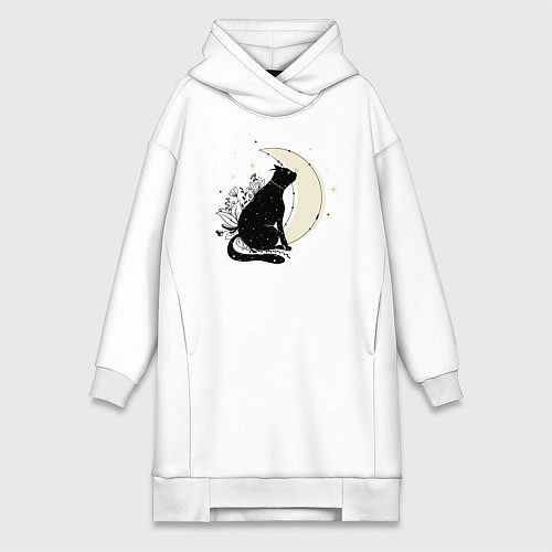 Женская толстовка-платье Звездная кошка и Полумесяц / Белый – фото 1