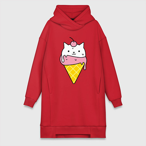 Женская толстовка-платье Ice Cream Cat / Красный – фото 1