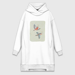 Женское худи-платье Весенние птицы, цвет: белый