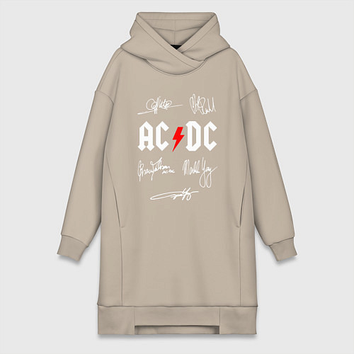 Женская толстовка-платье AC DC АВТОГРАФЫ ИСПОЛНИТЕЛЕЙ / Миндальный – фото 1