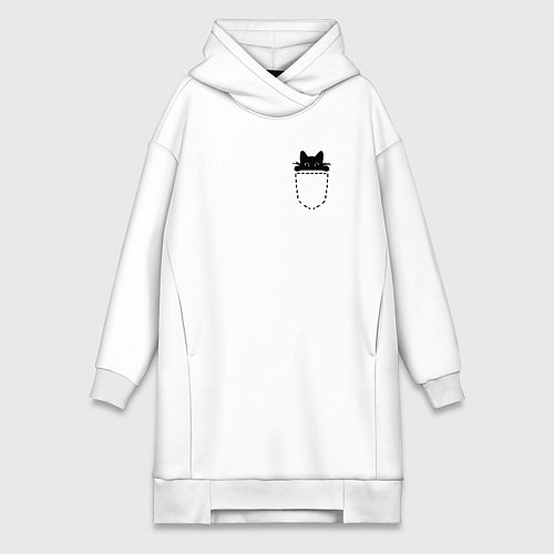 Женская толстовка-платье Кот в кармане / Белый – фото 1