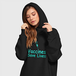 Женское худи-платье Вакцина спасает жизни, цвет: черный — фото 2