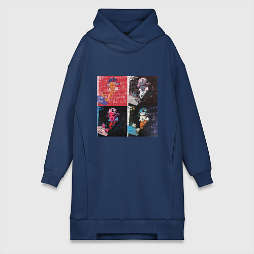 Женская толстовка-платье Коллаж Бетховен Энди Уорхол / Тёмно-синий – фото 1