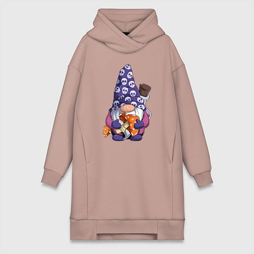 Женская толстовка-платье Гном с мухомором / Пыльно-розовый – фото 1