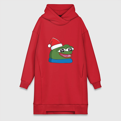 Женская толстовка-платье Pepe, pepe happy, Пепе хеппи, pepe happy new year / Красный – фото 1