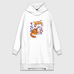 Женское худи-платье Cute little tiger cub, цвет: белый