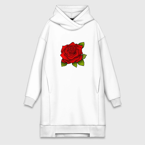 Женская толстовка-платье Красная роза Рисунок / Белый – фото 1