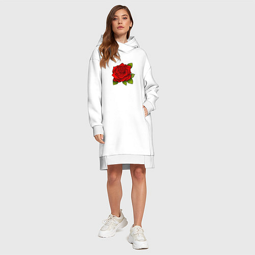 Женская толстовка-платье Красная роза Рисунок / Белый – фото 4