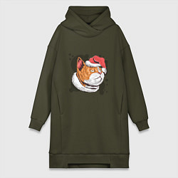 Женское худи-платье Christmas Cat, цвет: хаки
