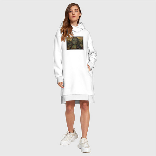 Женская толстовка-платье Монна Лиза Жаба Мем / Белый – фото 4