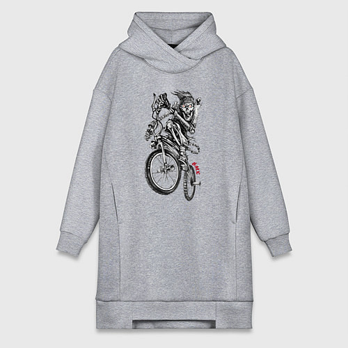 Женская толстовка-платье Skeleton on a cool bike / Меланж – фото 1
