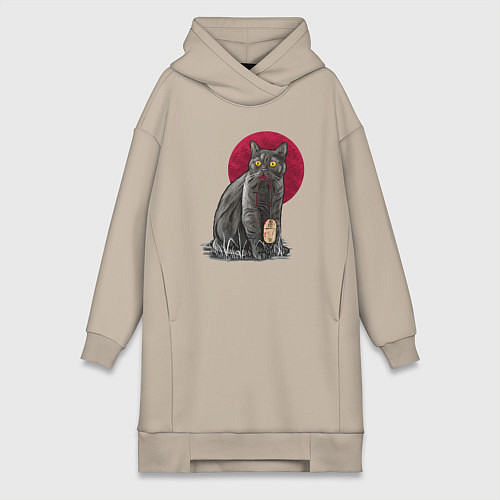Женская толстовка-платье Кот программист и мышка / Миндальный – фото 1