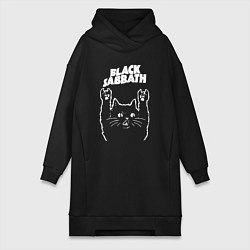 Женское худи-платье Black Sabbath Рок кот, цвет: черный