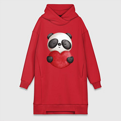 Женское худи-платье Панда с сердечком 14 февраля, цвет: красный