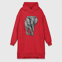 Женское худи-платье Огромный могучий слон, цвет: красный