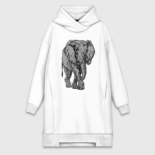 Женская толстовка-платье Огромный могучий слон / Белый – фото 1