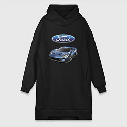 Женское худи-платье Ford - legendary racing team!, цвет: черный