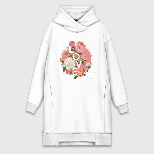 Женская толстовка-платье Love in pink flowers / Белый – фото 1