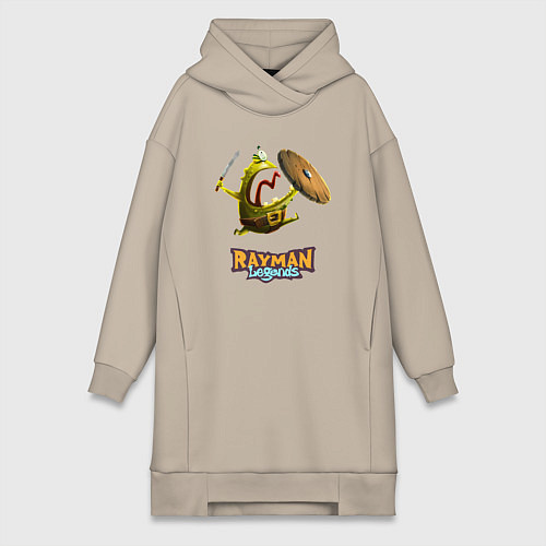 Женская толстовка-платье Rayman Legends Зеленый человечек с щитом / Миндальный – фото 1