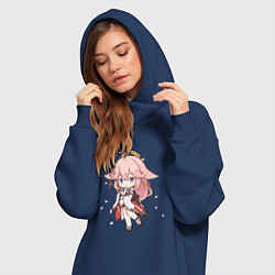 Женское худи-платье Чиби лисичка Яэ Мико, цвет: тёмно-синий — фото 2