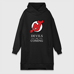 Женское худи-платье New Jersey Devils are coming Нью Джерси Девилз, цвет: черный