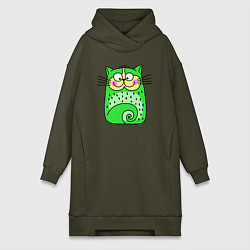 Женская толстовка-платье Прикольный зеленый кот