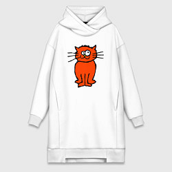 Женское худи-платье Забаный красный кот, цвет: белый