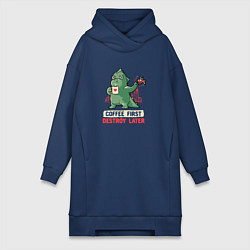 Женское худи-платье Coffee First Destroy Later, цвет: тёмно-синий