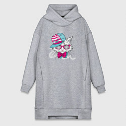 Женское худи-платье Кот в кепке и с бабочкой, цвет: меланж
