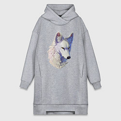 Женская толстовка-платье Крупный белый волк